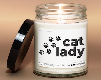 Cat Lady Candle for Cat Mom Gift for Cat Lover Housewarming Gift for Crazy Cat Lady Present for New Cat Owner Gift