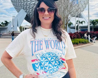 Vintage Epcot Drink Around the World Comfort Color Brand Shirt, Retro Epcot Drinking Shirt