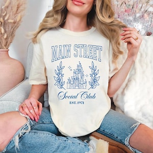 Women&#39;s Comfort Colors Main Street Social Club Shirt, Magic Kingdom T-Shirt, Cute Disney Shirt, Coquette Aesthetic, Disney, Main Street USA