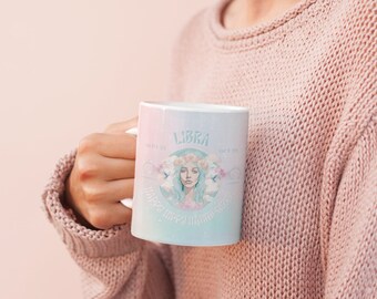 Taza del signo zodiacal Libra, regalo de astrología retro, diseño celestial de ensueño.