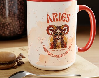 Aries Zodiac Coffee Mug, Retro Astrology Design, 15oz