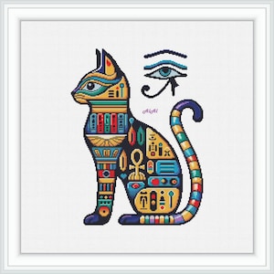 Cross stitch pattern Egyptian cat Bastet silhouette cat-Sphynx feline ethnic mythology goddess Egypt kitten counted crossstitch patterns PDF
