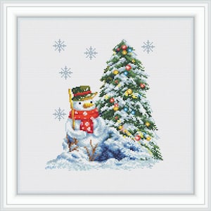 Cross Stitch Pattern Christmas tree Snowman snowflakes winter holiday New year easy small counted crossstitch patterns/Instant Download PDF