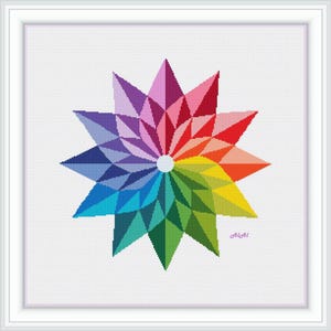 Cross stitch pattern Mandala geometric ornament flower rainbow pinwheel colorful pillow