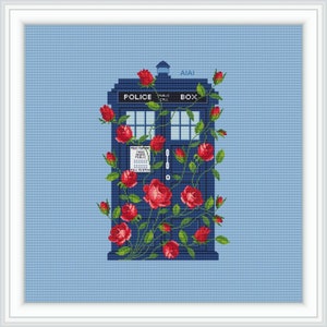 Cross Stitch Pattern Police Box Tardis Doctor Who Roses Flowers ...