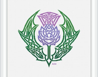 Cross stitch pattern flower Thistle celtic knot ornament silhouette viking Scotland Scandinavia pillow counted crossstitch patterns PDF