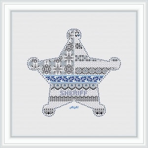 Cross stitch pattern Police Star Sheriff Policeman Emblem Ornament Profession USA Flag Lifeguard Protection counted crossstitch patterns PDF