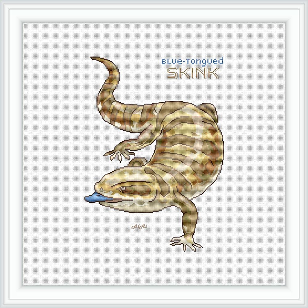Cross stitch pattern Skink Blue-tongued lizard silhouette nature reptile exotic animal gecko blue tongue counted crossstitch patterns PDF