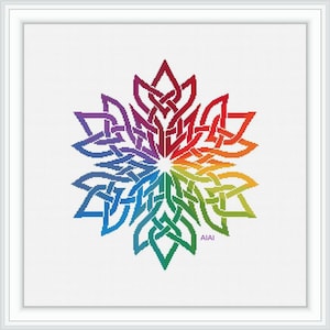 Padrão de ponto cruz mandala floco de neve nó celta ornamento floral arco-íris colorido padrões de ponto cruz contados/Download instantâneo PDF