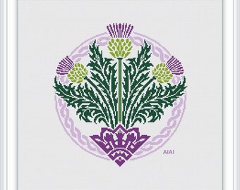 Thistle cross stitch pattern celtic knot ornament flower viking Scotland Scandinavia counted crossstitch patterns/Instant Download PDF