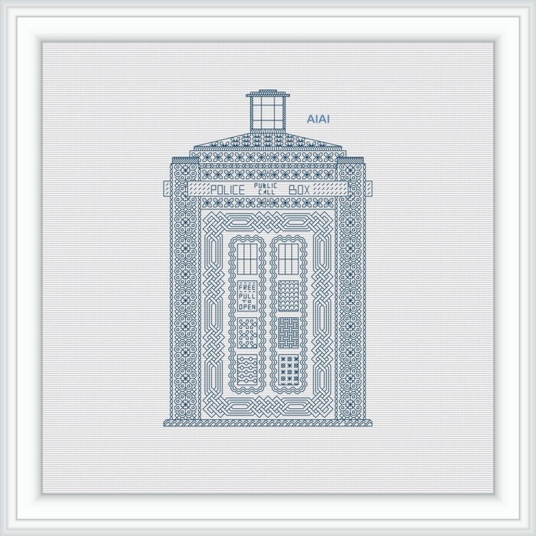 Blackwork Tardis Police Box Doctor Who Ornament Monochrome Time Machine ...