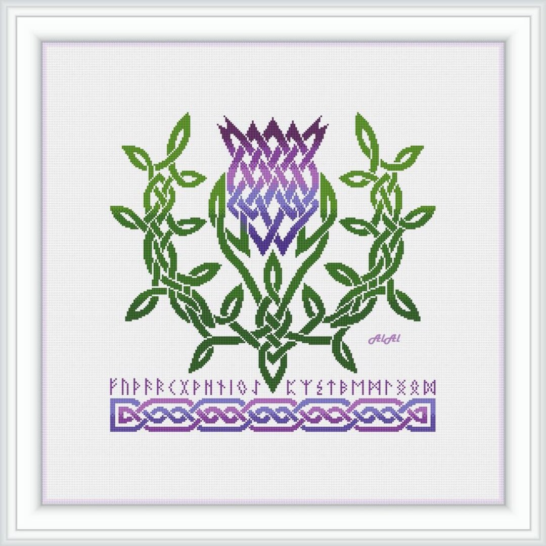 Thistle Celtic Knot Runes Cross Stitch Pattern Ornament Flower Letters ...