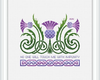 Cross stitch pattern Thistle celtic knot ornament quote flower Scotland Scandinavia pillow counted crossstitch patterns/Instant Download PDF