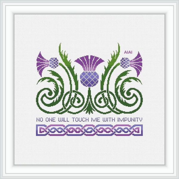 Cross stitch pattern Thistle celtic knot ornament quote flower Scotland Scandinavia pillow counted crossstitch patterns/Instant Download PDF