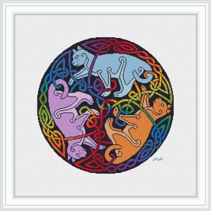 Cross stitch pattern Cats silhouette celtic knot ornament rainbow ethnic feline monochrome animal cat counted crossstitch patterns PDF