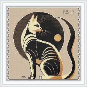 Cross stitch pattern Egyptian cat Bastet silhouette cat-Sphynx sun ethnic mythology goddess Egypt kitten feline counted crossstitch patterns