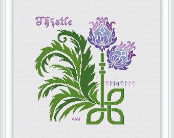 Cross stitch pattern Thistle celtic knot runes ornament flower Scotland Scandinavia pillow counted crossstitch patterns/Instant Download PDF