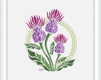 Cross stitch pattern Thistle celtic knot ornament flower Scotland Scandinavia country pillow counted crossstitch patterns PDF