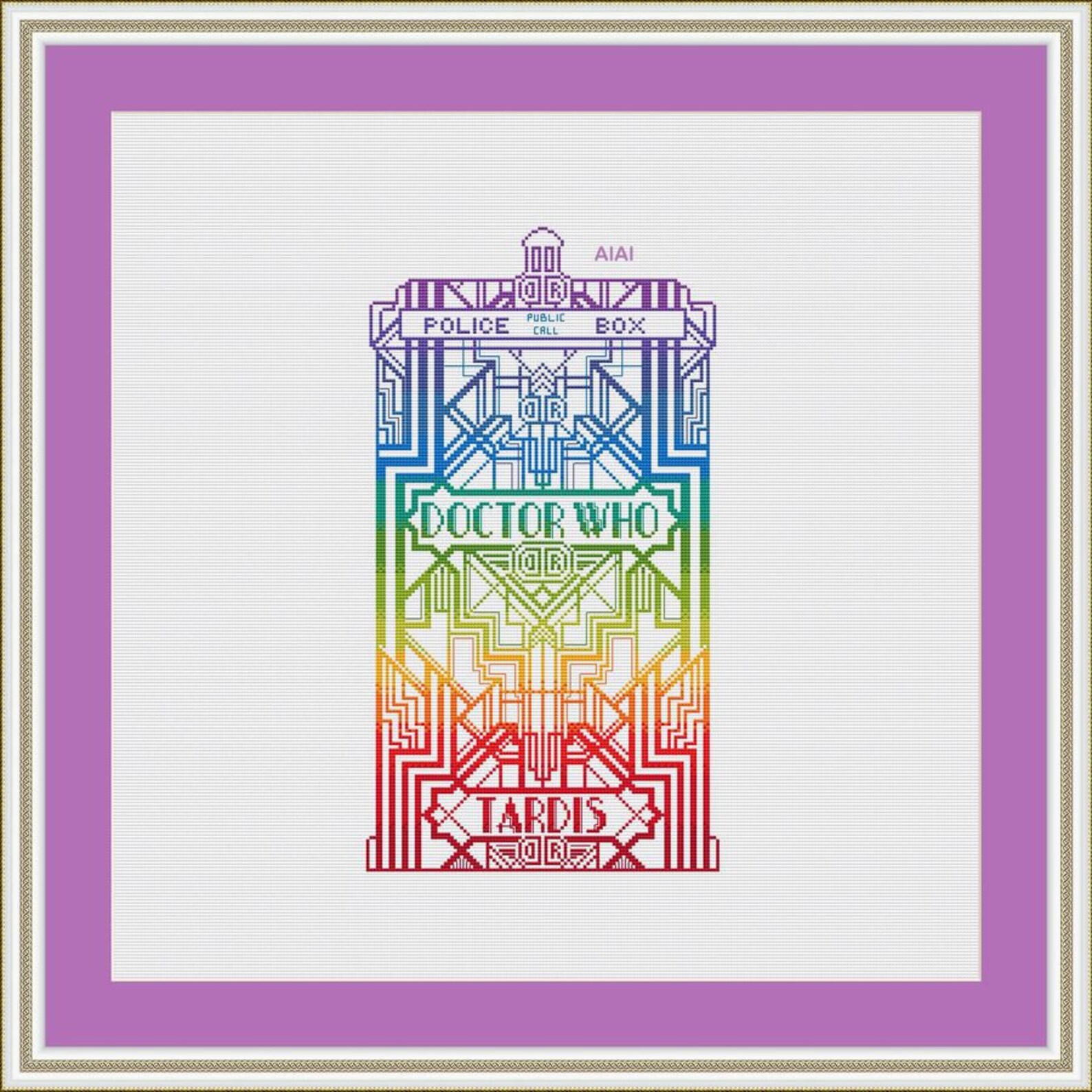 Cross Stitch Pattern Electronic Tardis Police Box Doctor Who Rainbow ...