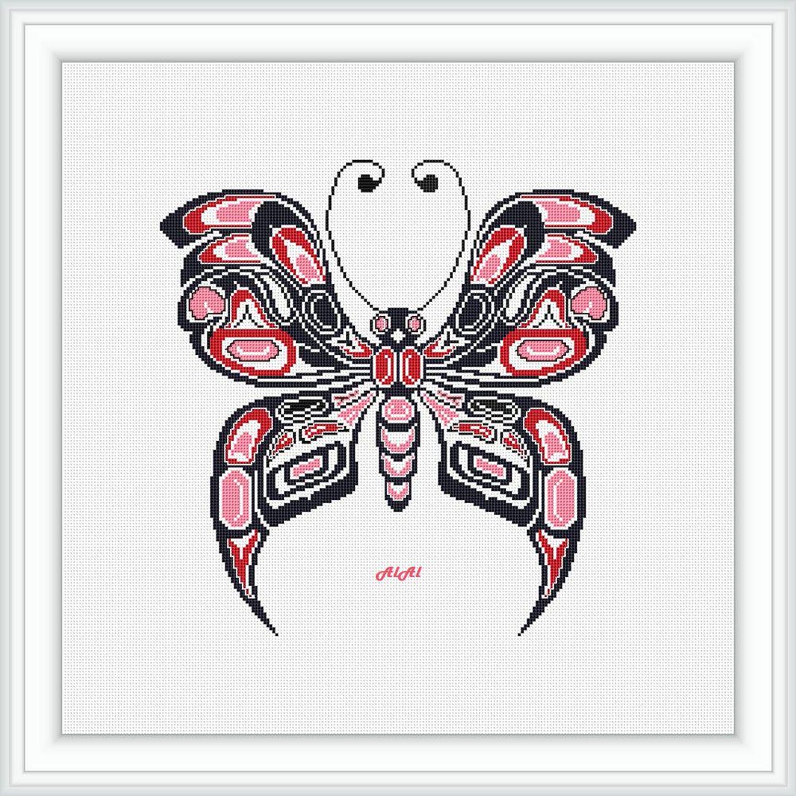 Cross Stitch Pattern Insect Butterfly Silhouette Haida Ornament ...