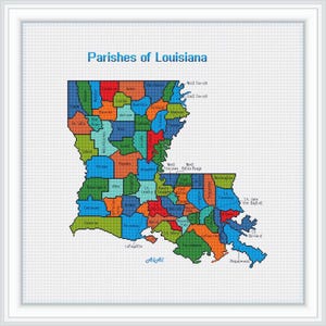 Kreuzstich Muster Landkarte Parishes of Louisiana USA Amerika USA Landkarte Kreuzstichmuster
