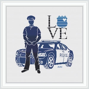 Cross stitch pattern Policeman Car Silhouette Police Monochrome Profession Lifeguard Protection counted crossstitch patterns PDF