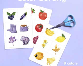 Montessori Color Sorting Game Printable | Color Matching Cards for Toddlers | Preschool Learning Activity