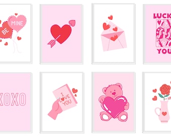 Valentine's Day 8 Poster Printable Wall Art Bundle - Set of 8 Romantic Prints for Love and Decorations