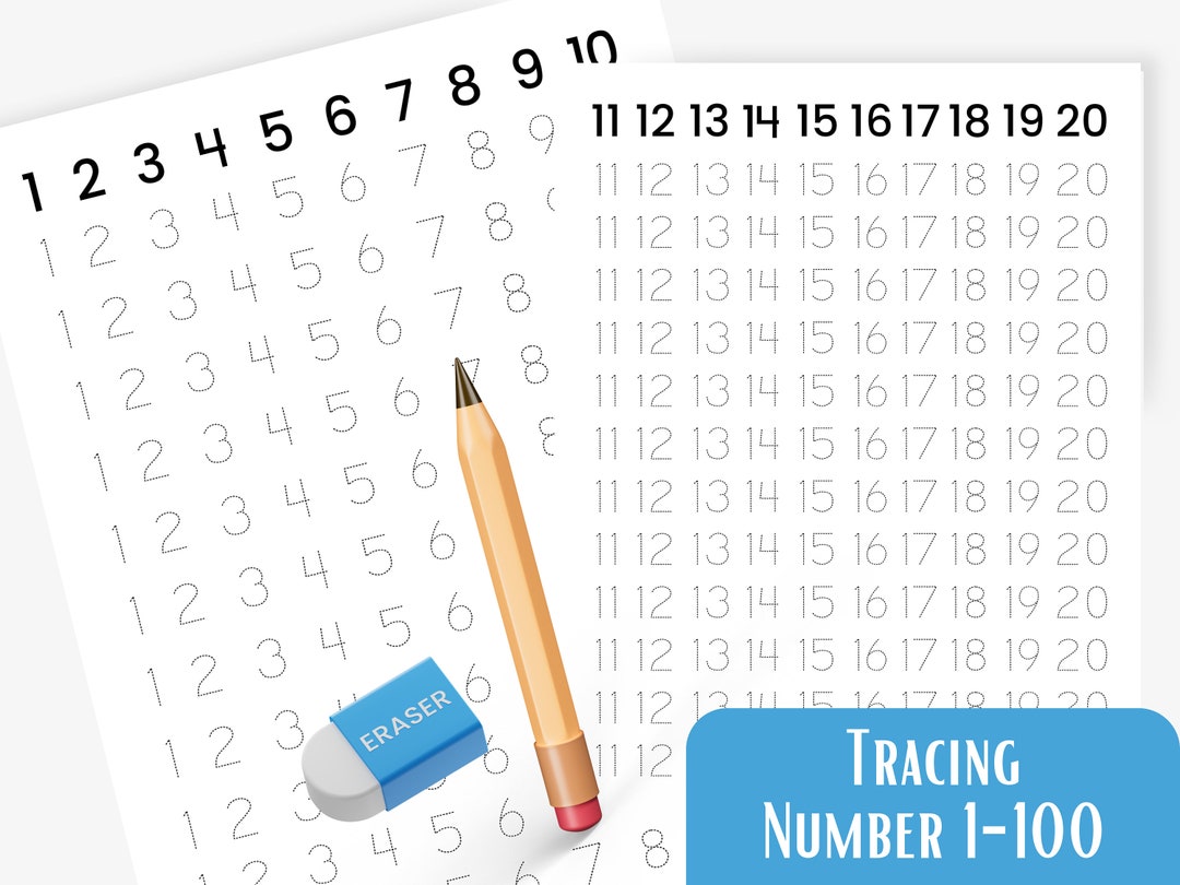 1100 Number Tracing Worksheet, Handwriting Practice Sheet, Printable