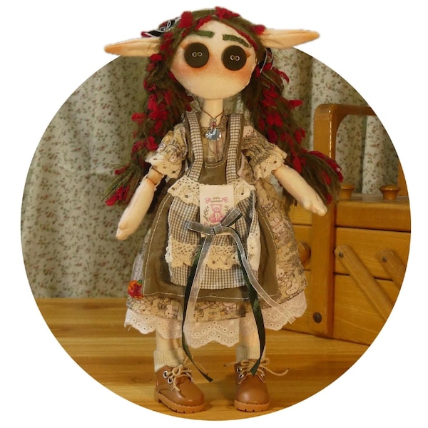 Sally Miller {Baker} | Handmade Ball-Jointed Rag Doll 35cm | Button-Eyed Doll