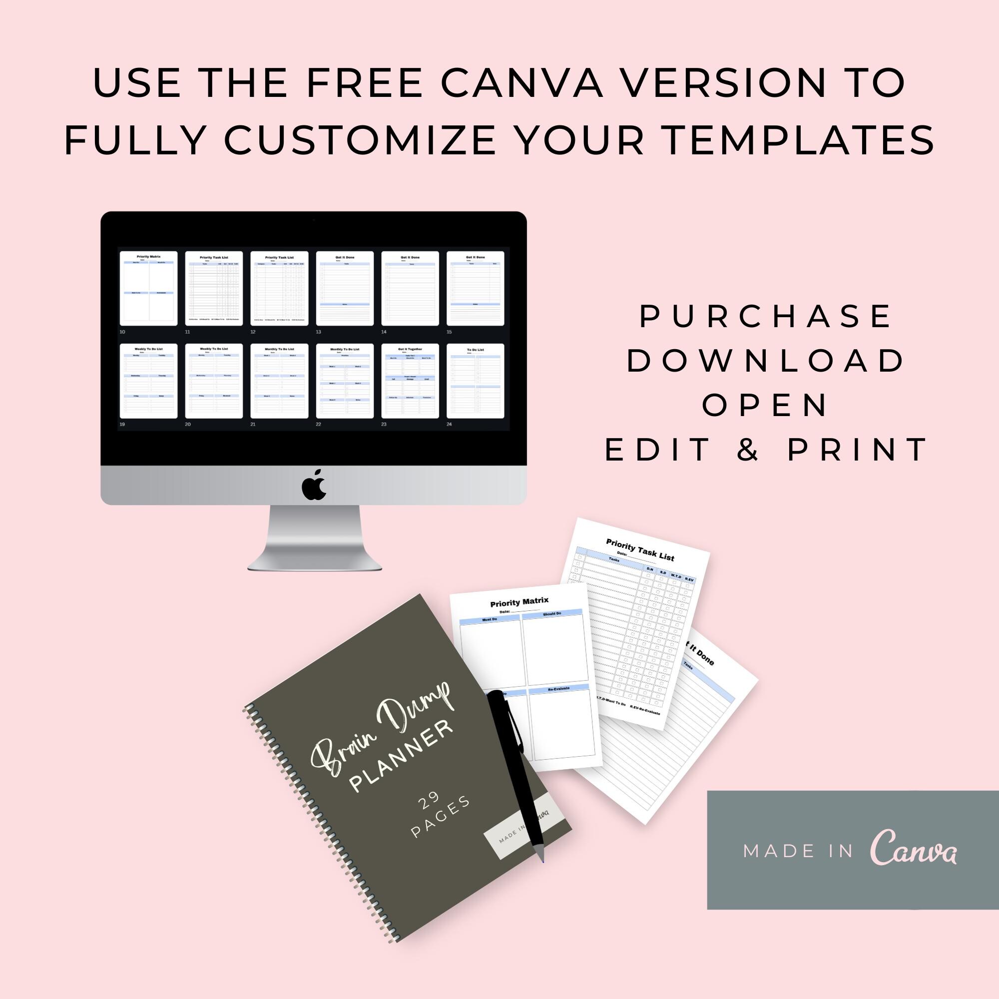 Editable Brain Dump Planner Template: Printable To-do List (canva) - Etsy