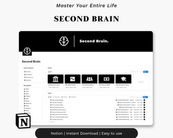 Notion Second Brain Planner | ALL IN ONE Notion Second Brain Template | Notion Dashboard | Second Brain Notion Planner | Digital Planner