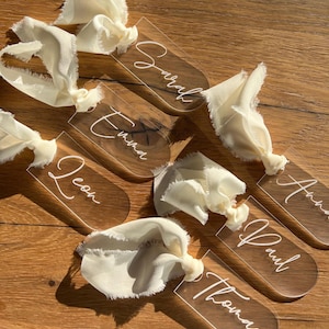 Namensschild, Platzkarte personalisiert aus Acryl Hochzeit, Babyparty, Geburtstag, Taufe (Mindestbestellmenge 10)