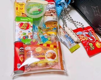 Authentic Japanese Gacha Stuffed Clear Plastic Pouch/ Doll Bag, Kawaii Bag Charm, Japanese Miniature Keychain, One-of-a-Kind Design
