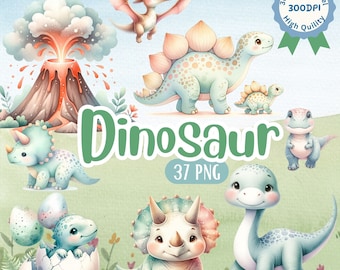 Acquerello Dinosauro Clipart Compleanno Festa Decor Dinosauro Clipart per Baby shower Dinosauro carino Clipart Dinosauro Adesivo Baby Room Decor