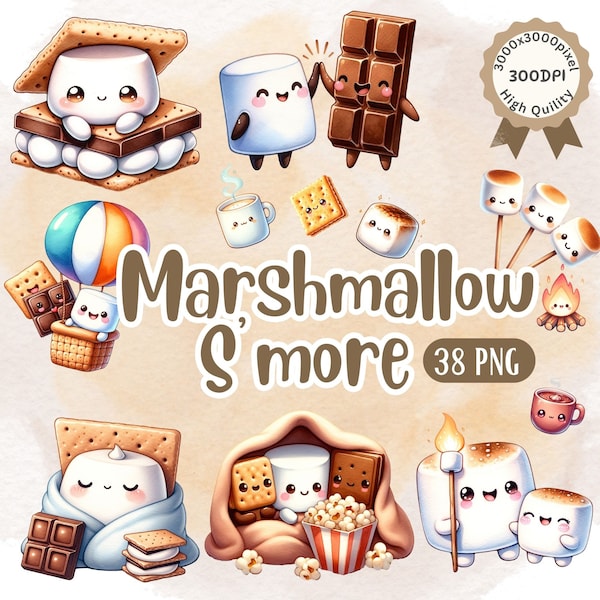 Marshmallow Smore clipart Watercolor Marshmallow PNG for Sublimation T-shirt Marshallow Clipart Smore wall Decor