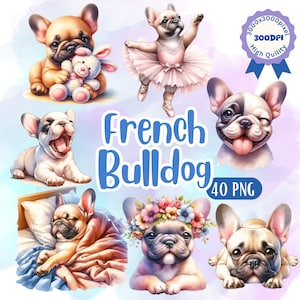 Aquarell französische Bulldogge Clipart Niedliche Frenchie Hunde und Welpen für Sublimation Clipart von französische Bulldogge PNG