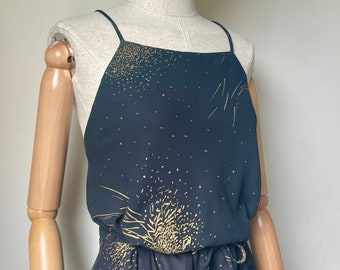 1970s Black and Gold Disco Sun Dress