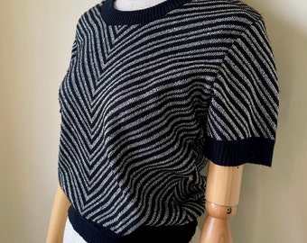 1970s Metallic Chevron Knit Jumper Sweater Vest