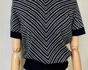 Vintage 1970s AUS 12 -14 Metallic Chevron Knit Jumper Sweater Vest