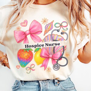 Hospice Nurse Shirt Comfort Colors Strawberry Lemon Seashell Bow Tee Coquette Aesthetic End Life RN Gift Palliative Compassionate Care Crew