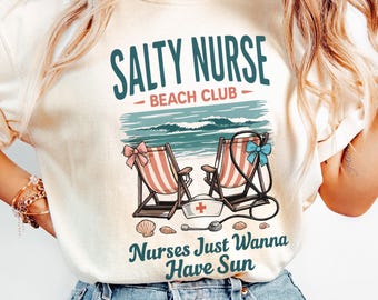Salty Nurse Comfort Colors Shirt Cute Beach RN Tee Coquette Bow Summer Nurse Gift Vacation Squad Shirt For ICU ER L And D Nurses