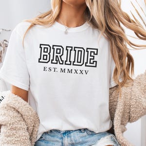 Comfort Colors Bride Shirt EST Roman Numeral Wedding Tee Custom Bridal Gift Trendy Engagement Shirt Aesthetic Future Mrs Top Wedding Gift