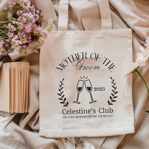 Mother of Groom Personalized Canvas Tote Bag Gift Mom Bridal Party Wedding Gift Bag for Mother of Bride to Be Bachlorette Party Favor Gift
