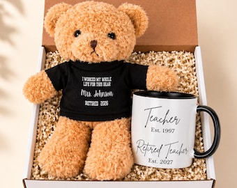 Personalized Teacher Retirement Gift Box, Custom Mug & Teddy Bear Set, Retirement Gift for Teacher, Thank You Teacher Gift Basket