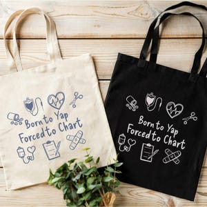 Sac fourre-tout rigolo pour infirmière née pour faire une carte, cadeau d'infirmière autorisée pour l'équipe de nuit pour un collègue Sac de travail en soins infirmiers pour soins intensifs pour le personnel
