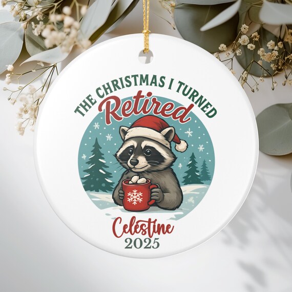 アライグマのクリスマスの面白い退職オーナメント。同僚の退職