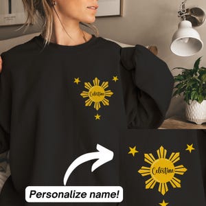 Gepersonaliseerde Filippijnse Sweatshirt Filipijnse zon vlag Sweatshirt Pinoy Pride Unisex aangepaste Filippijnse ronde hals Filipina minimalistische PI trui