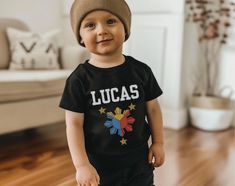 Filipino Toddler Shirt Pogi Philippine Flag Kids T-Shirt Personalized Birthday Gift Toddler Matching Tee Filipino Star 3 Stars Trendy Tshirt