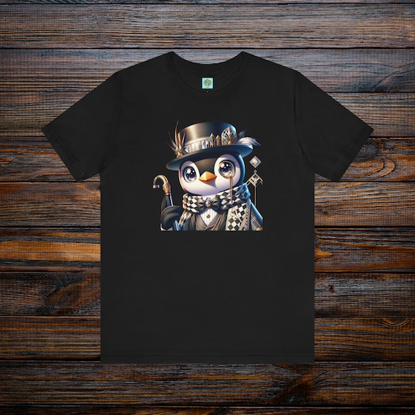 Decopunk Anime Penguin, Penguin Shirt, Art Deco Glamour, Geometric Elegance, Sleek Monocle, Debonair Avian Aristocrat, Opulent Charm